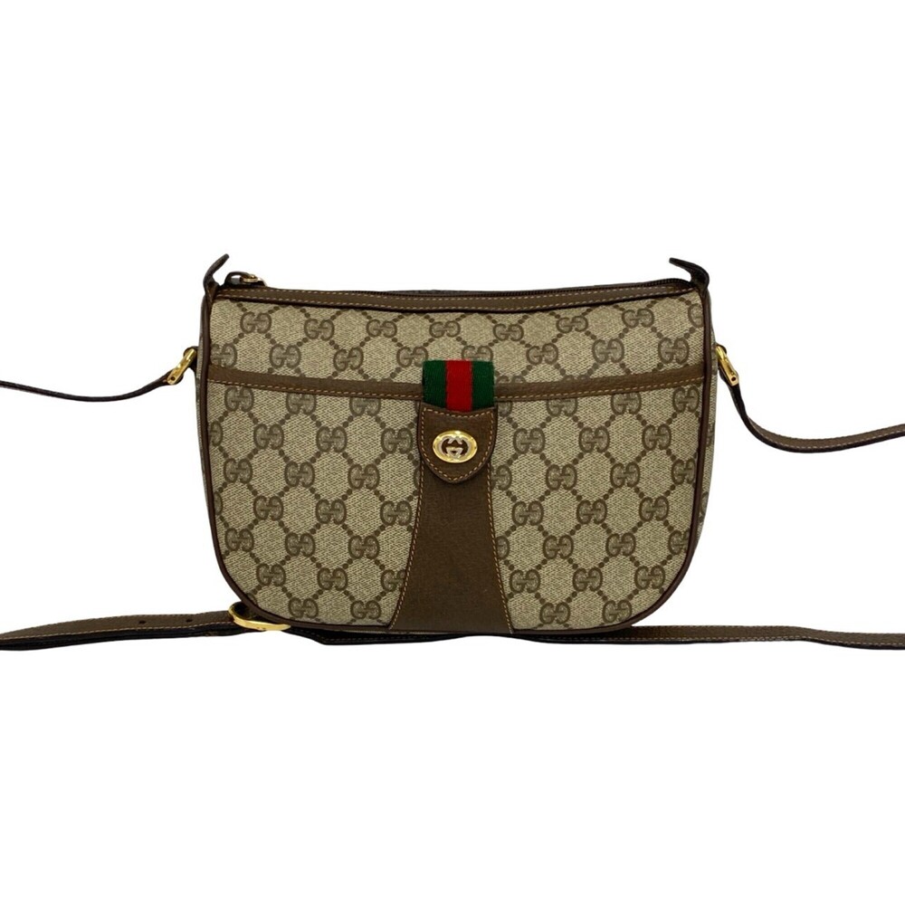 GUCCI Vintage Old Gucci Sherry Line GG Logo Hardware Leather Shoulder Bag Pou...